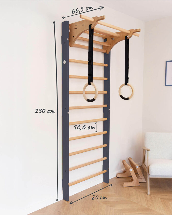 Drabinka gimnastyczna ONMAX Balance Start w kolorze grafitowym – wymiary 230x80x66,5 cm
